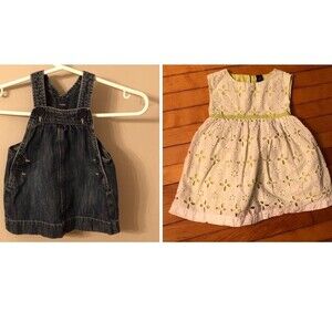 BABY GAP 2 DRESSES 18-24 MONTHS DENIM JUMPER EYELET DRESS